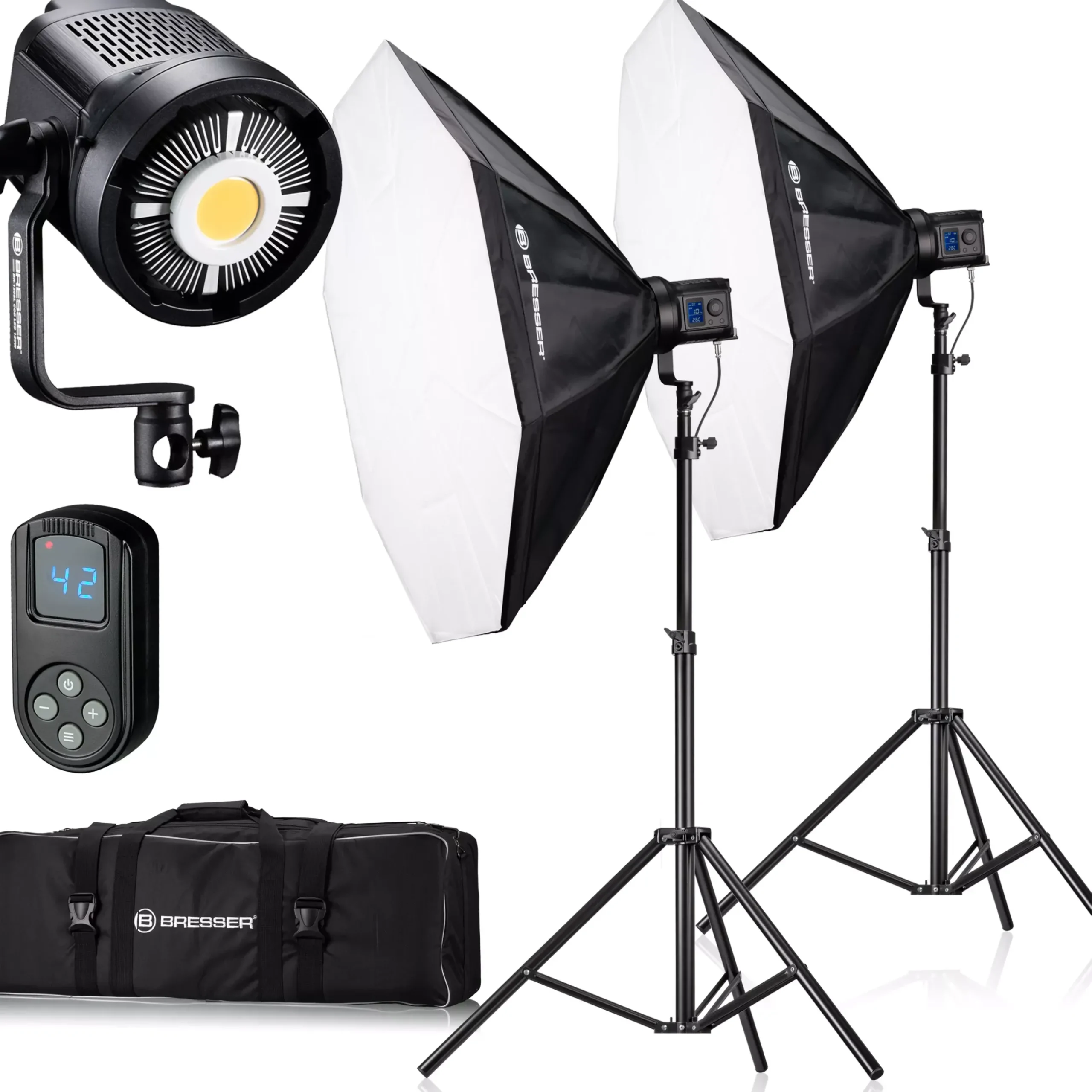 Bresser Led Studiolampen Sets>BR-120SL COB LED 120W Dual Kit mit Softboxen