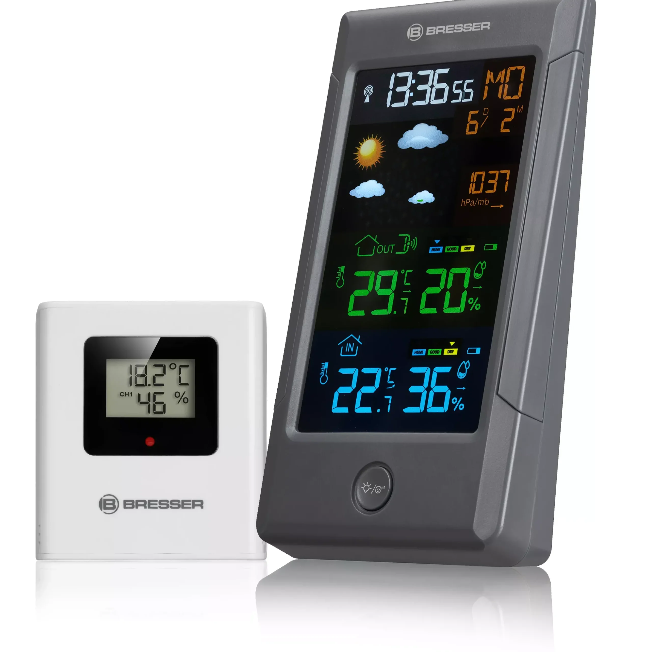 Bresser Wetterstationen Mit Thermo-/Hygro-Außensensor|Raumklimamessgeräte>ClimateTemp NBF Farbwetterstation mit DCF-Zeitsignal