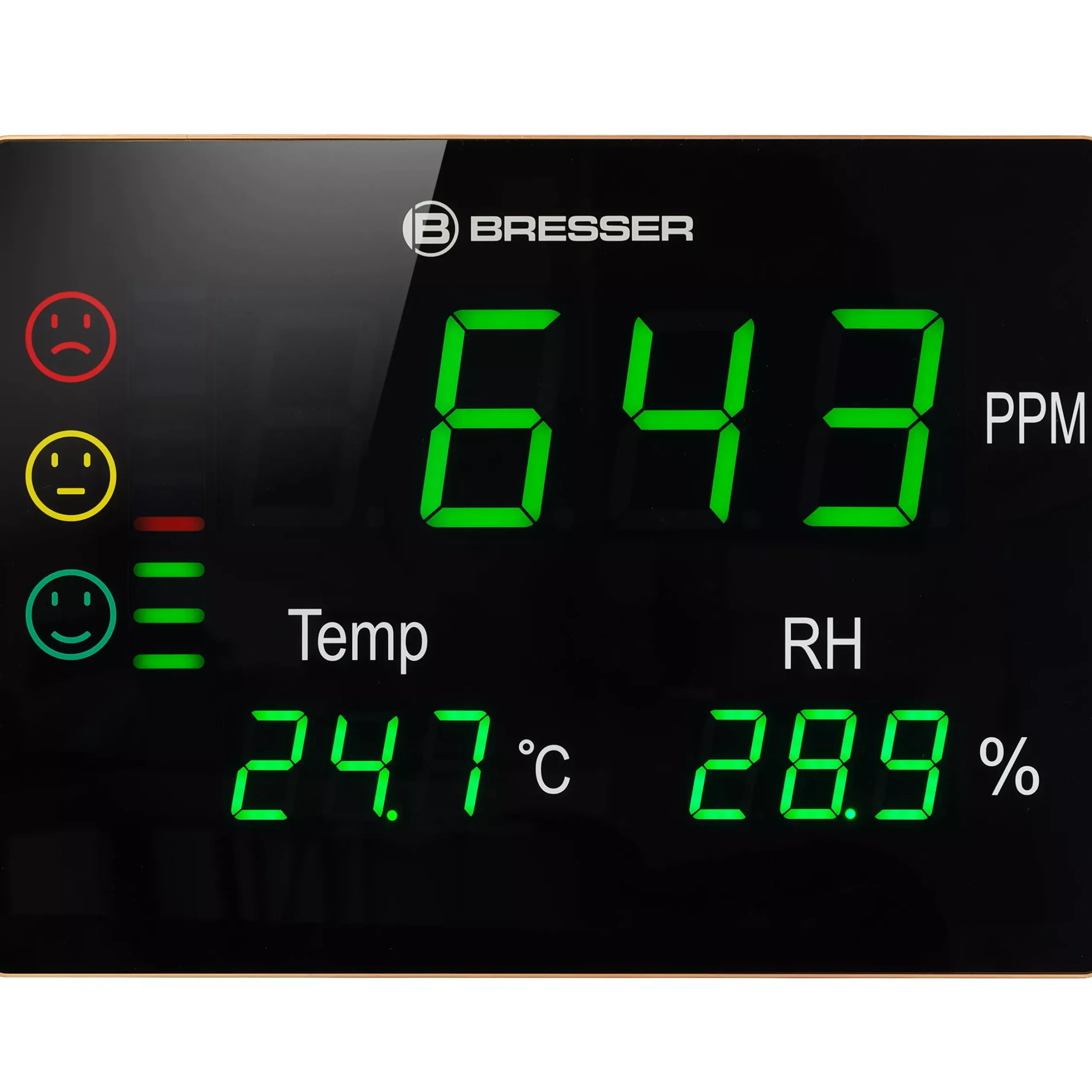 Bresser Luftqualitätsmessgeräte|Raumklimamessgeräte>CO2-Messgerät Smile XXL mit CO2-Ampel und extragroßem LED-Display