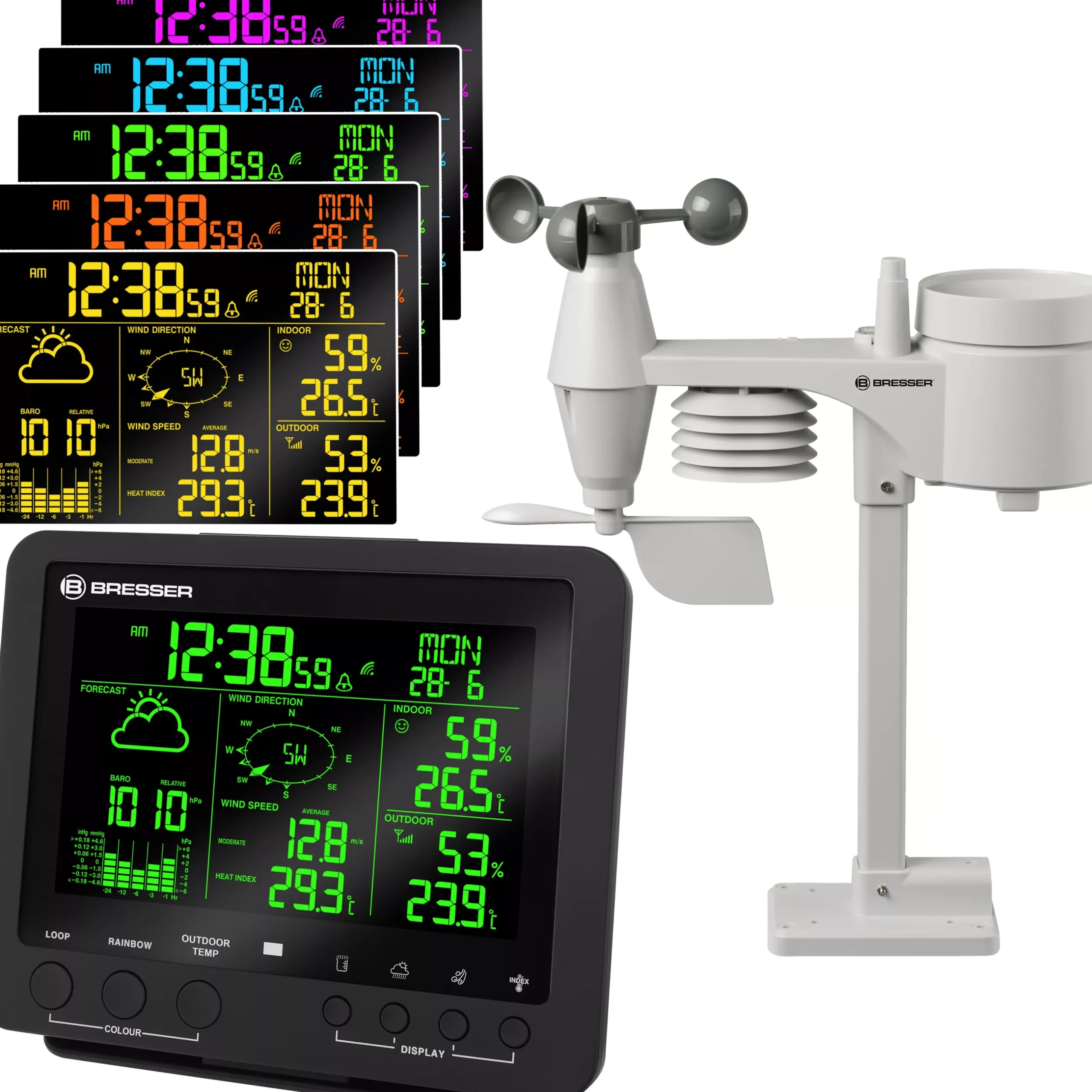 Bresser Wetterstationen Mit 5-In-1-Außensensor>5-in-1 Profi-Wetterstation mit Farbwechsel