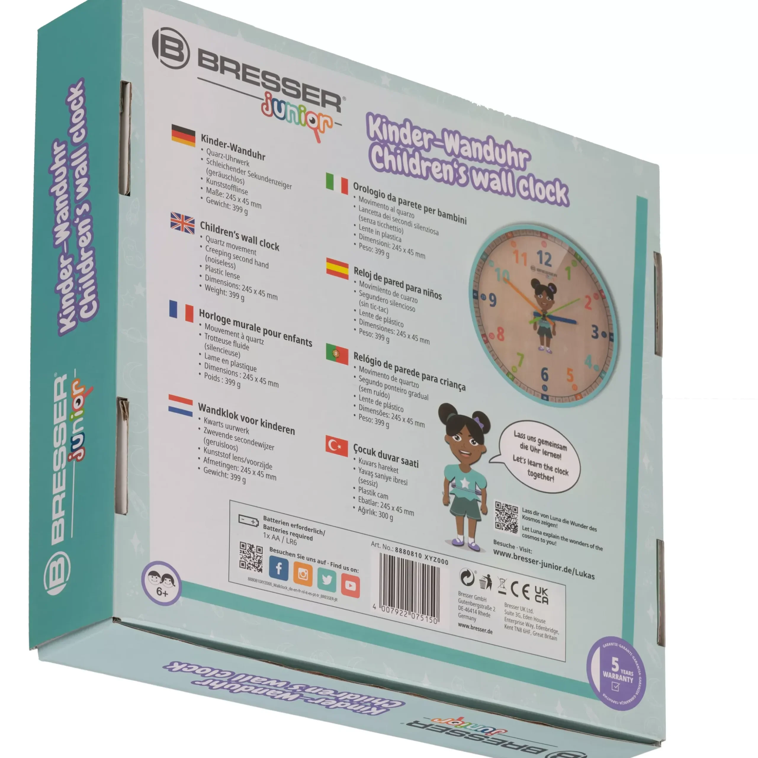 Bresser Lernen & Entdecken|Wanduhren>JUNIOR Kinder-Wanduhr