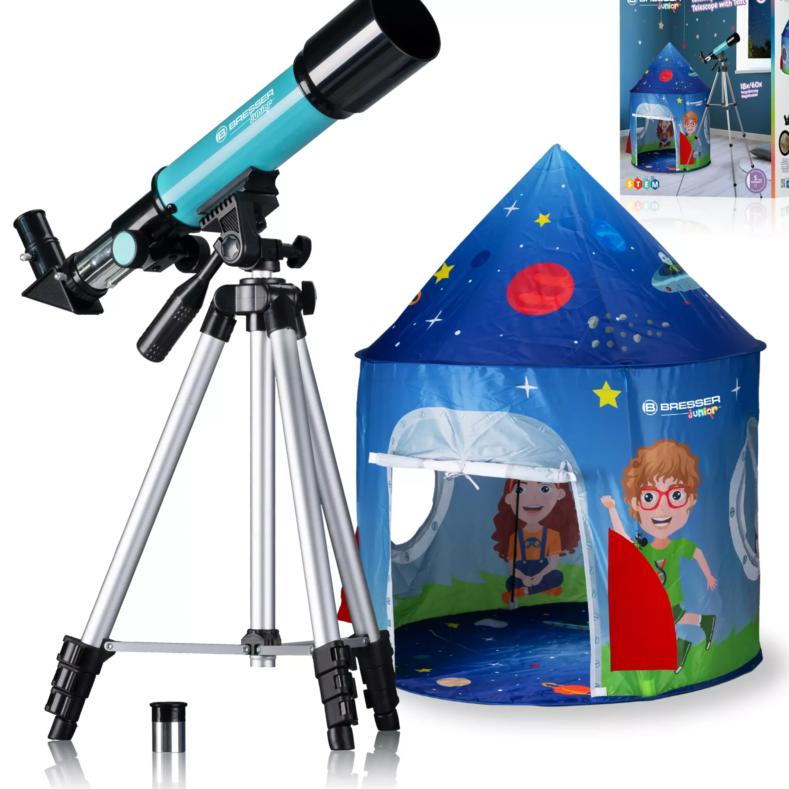 Kinder Bresser Kinderteleskop>JUNIOR Linsenteleskop 50/360 mit Zelt