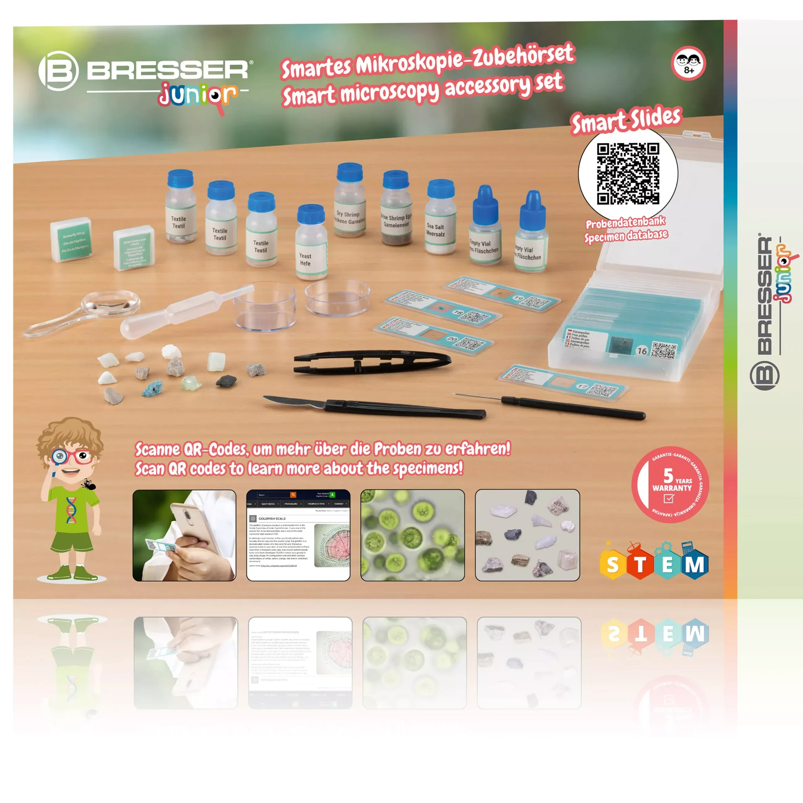 Kinder Bresser Kindermikroskop>JUNIOR smartes Mikroskopie-Zubehörset mit QR-Code für Zusatzinfos