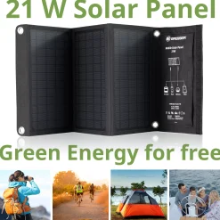 Bresser Mobile Stromversorgung|Stromversorgung>Mobiles Solar-Ladegerät 21 Watt mit USB- u. DC-Anschluss