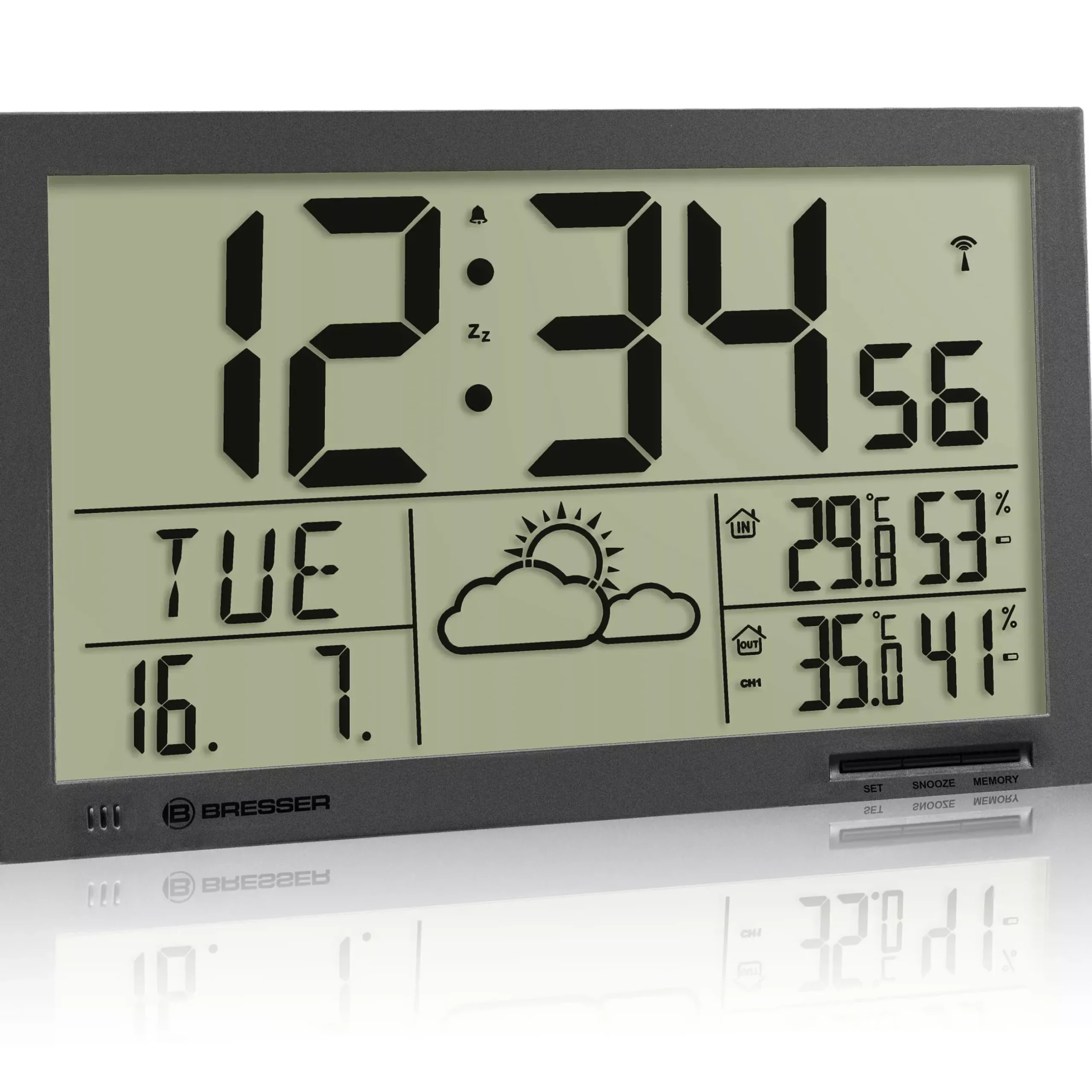 Bresser Wetterstationen Mit Thermo-/Hygro-Außensensor>MyTime Jumbo LCD Wetter-Wanduhr