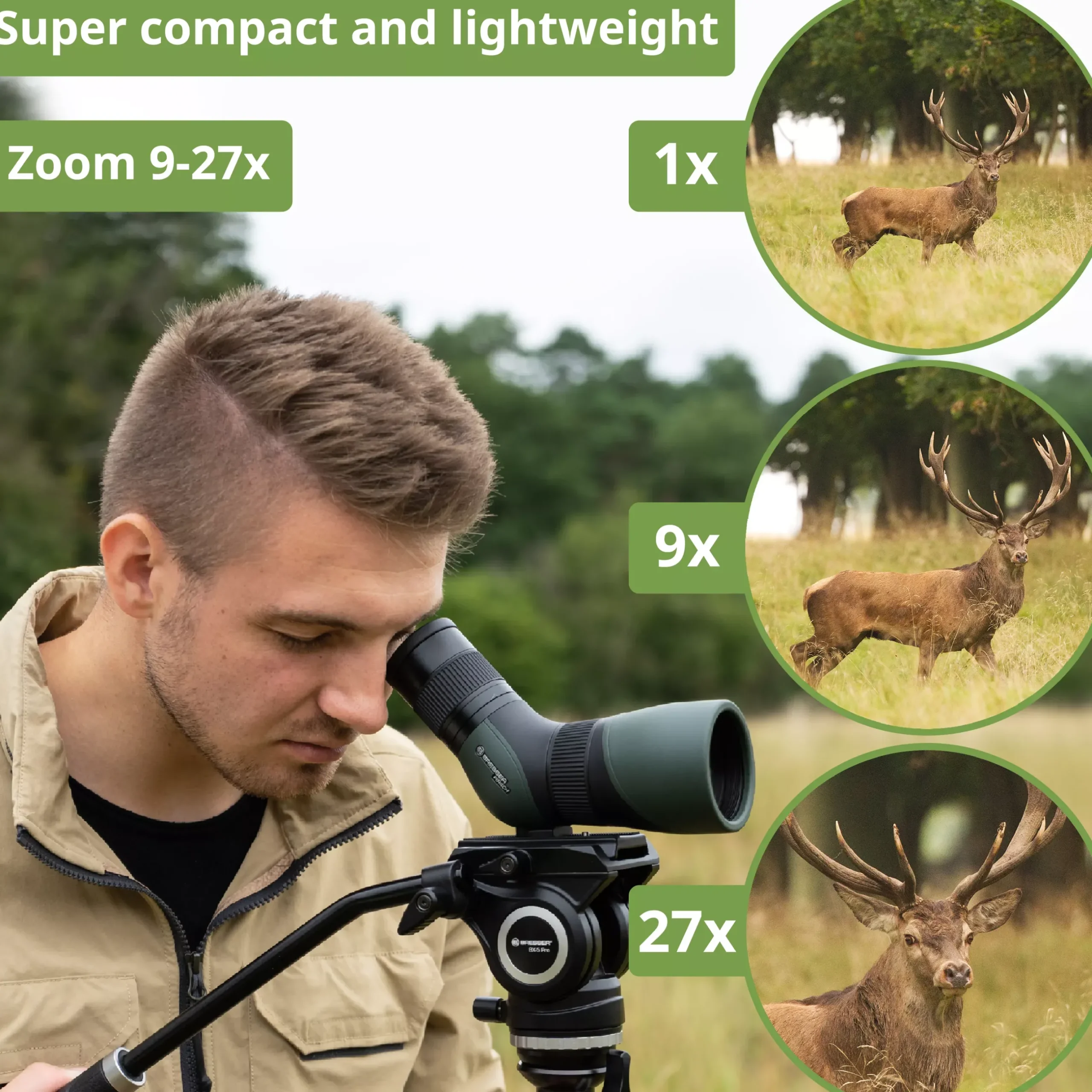 Bresser Vogel- & Naturbeobachtung|Digiscoping>Pirsch 9-27x56 Spektiv Gen. II mit Tube-Fokus