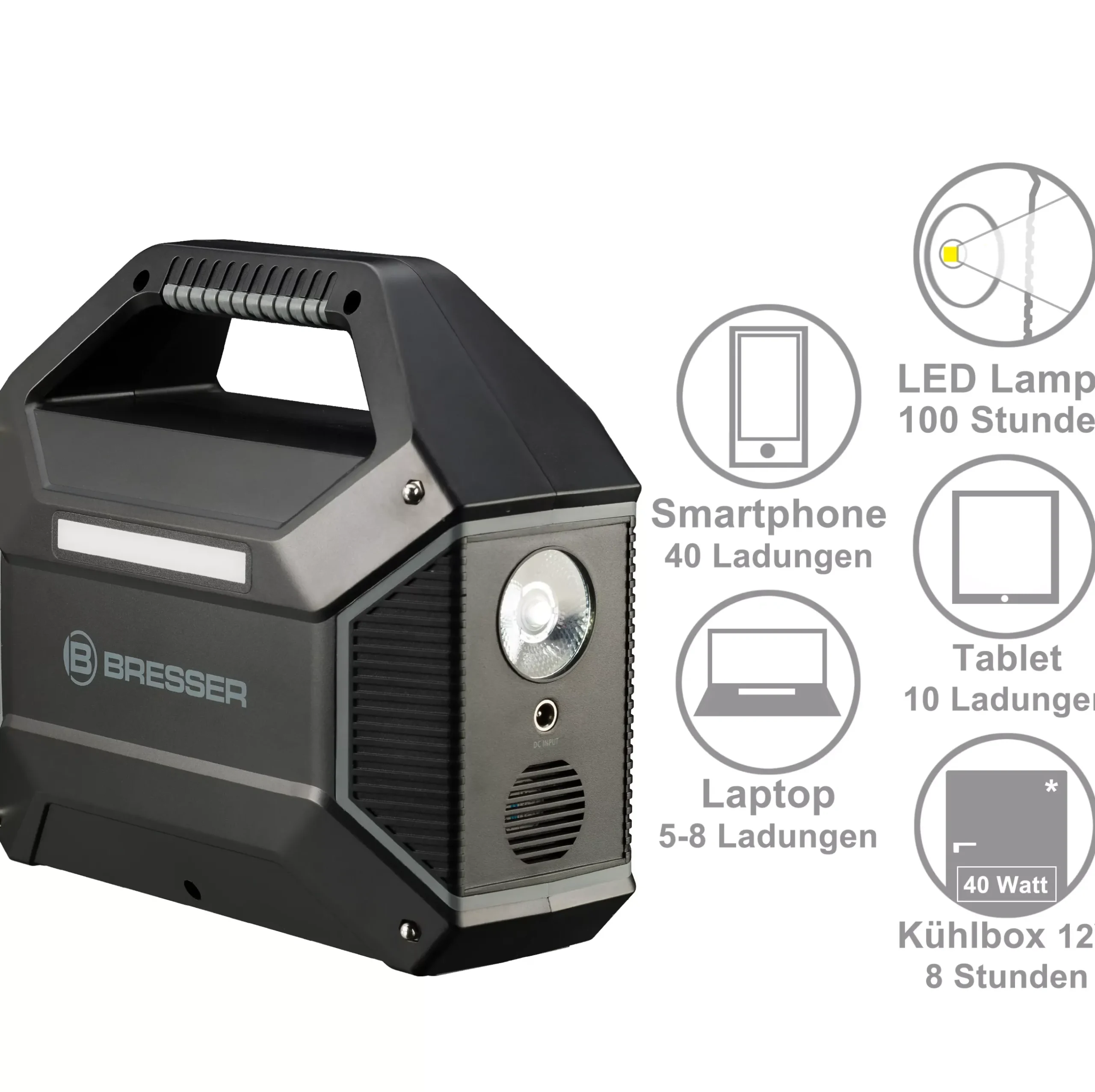 Bresser Mobile Stromversorgung|Stromversorgung>Set Mobile Power-Station 100 W + Solar-Panel 40 W