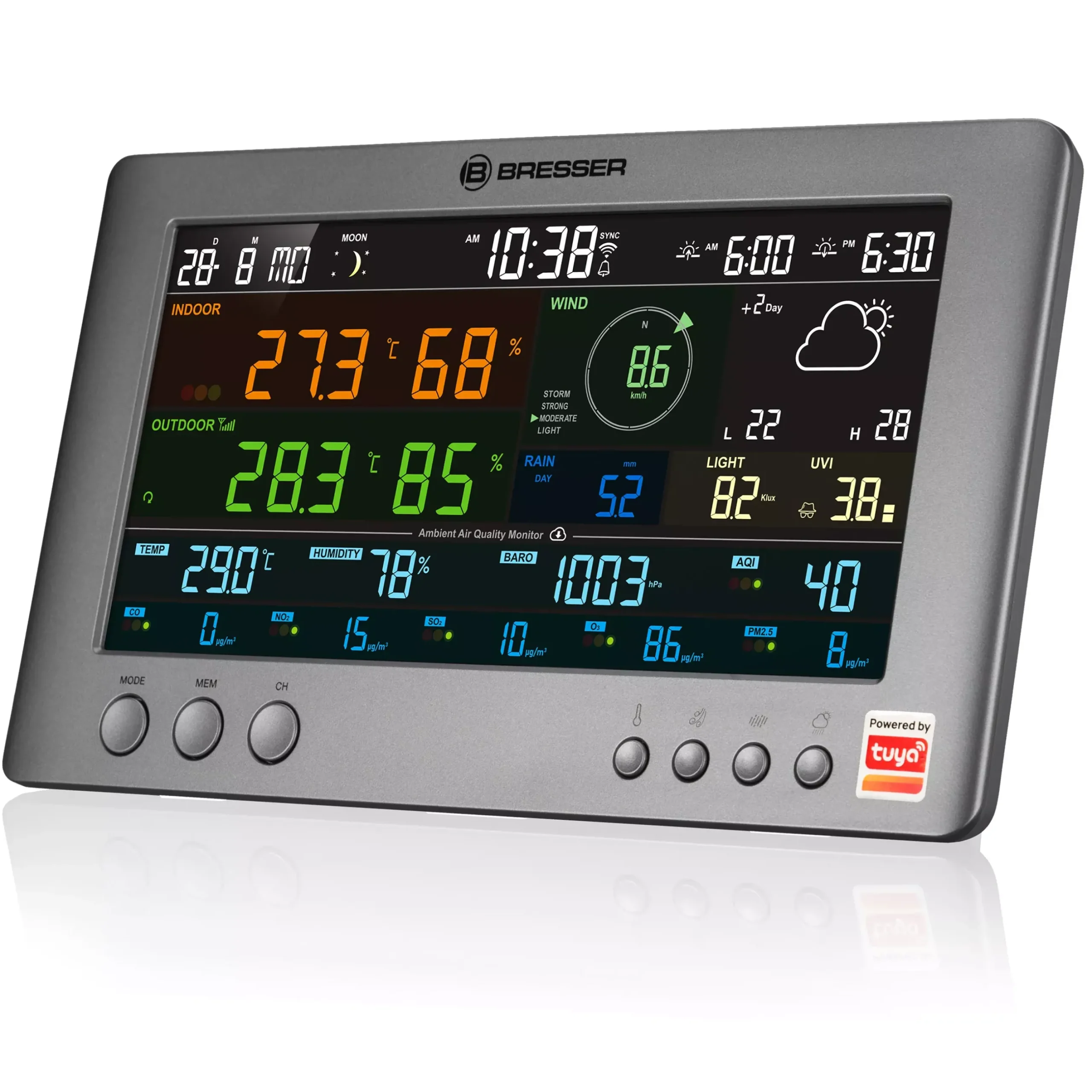 Bresser Smart Home Wetterstationen|Wetterstationen Mit Thermo-/Hygro-Außensensor>Smarte Tuya Profi-Wetterstation mit 7-in-1-Sensor