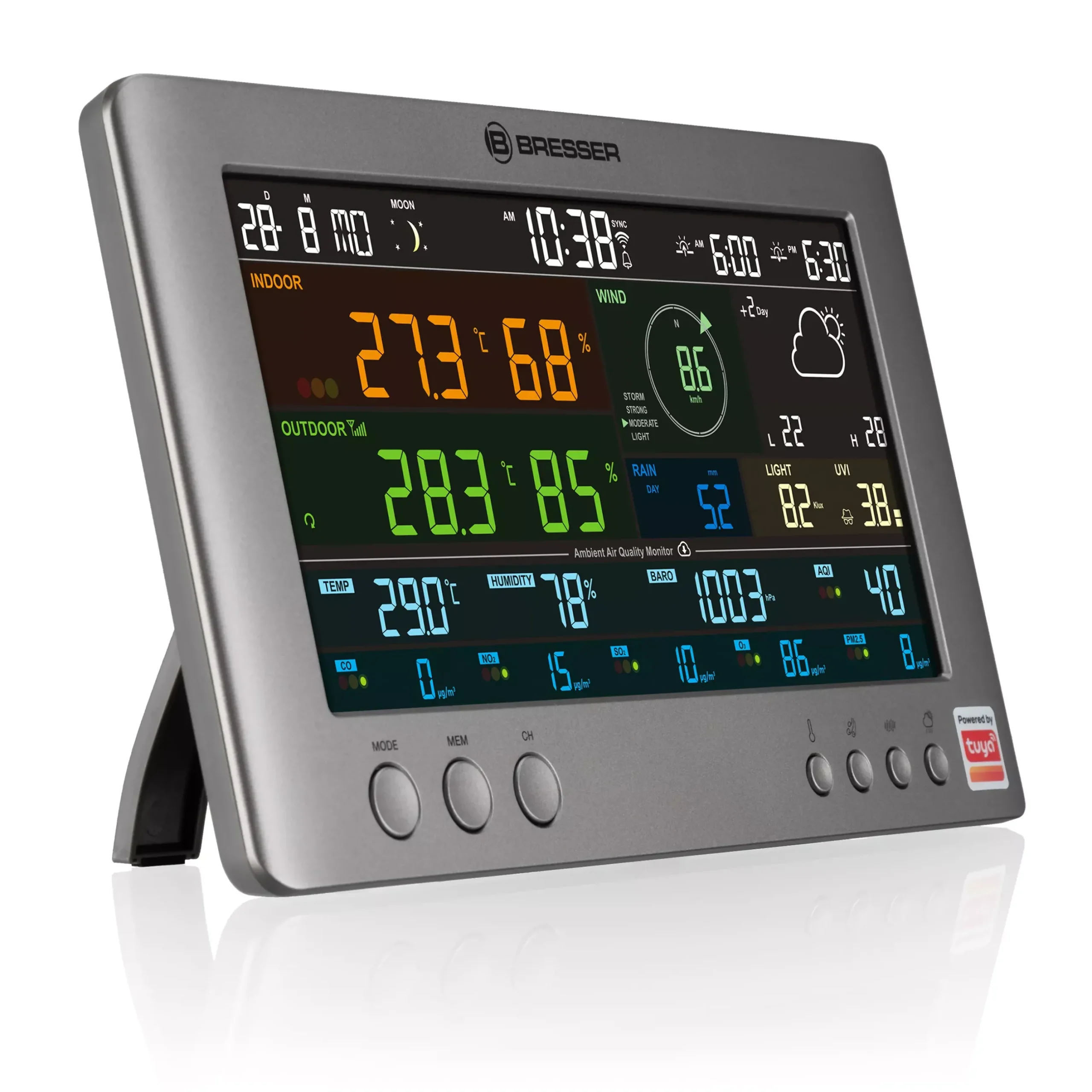 Bresser Smart Home Wetterstationen|Wetterstationen Mit Thermo-/Hygro-Außensensor>Smarte Tuya Profi-Wetterstation mit 7-in-1-Sensor