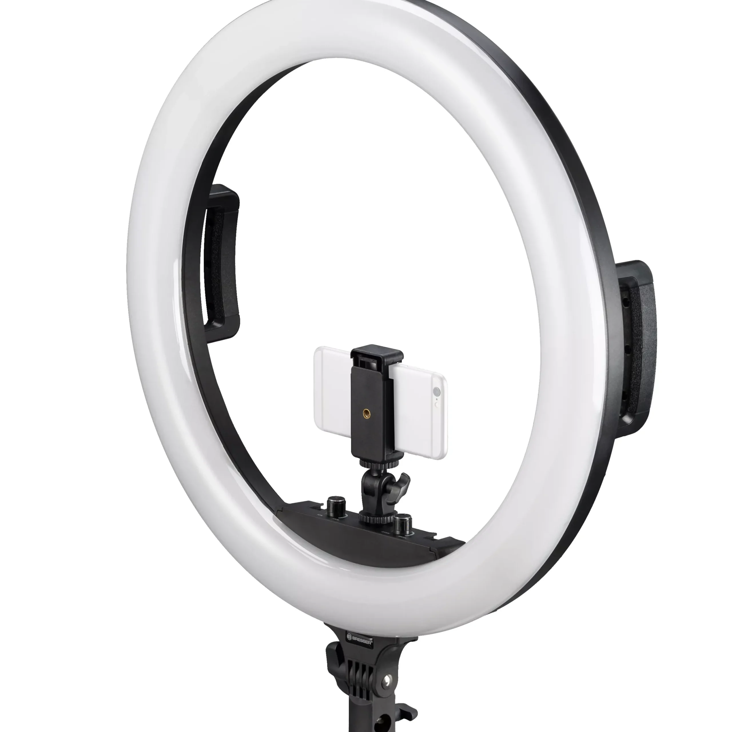 Bresser Ringlichter>STR-48B Bi-Color LED Ringleuchte 48W dimmbar mit Kamera- und Smartphonehalter