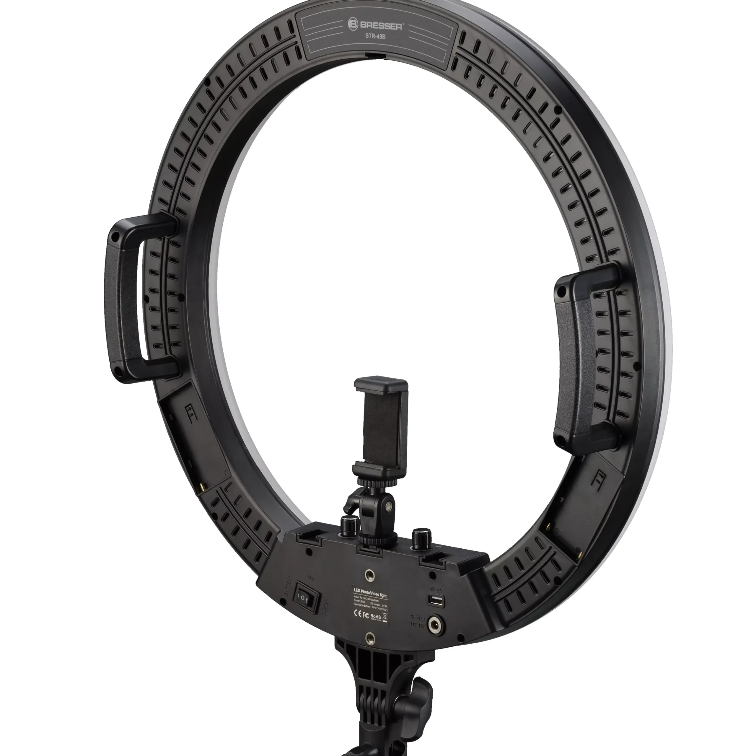 Bresser Ringlichter>STR-48B Bi-Color LED Ringleuchte 48W dimmbar mit Kamera- und Smartphonehalter