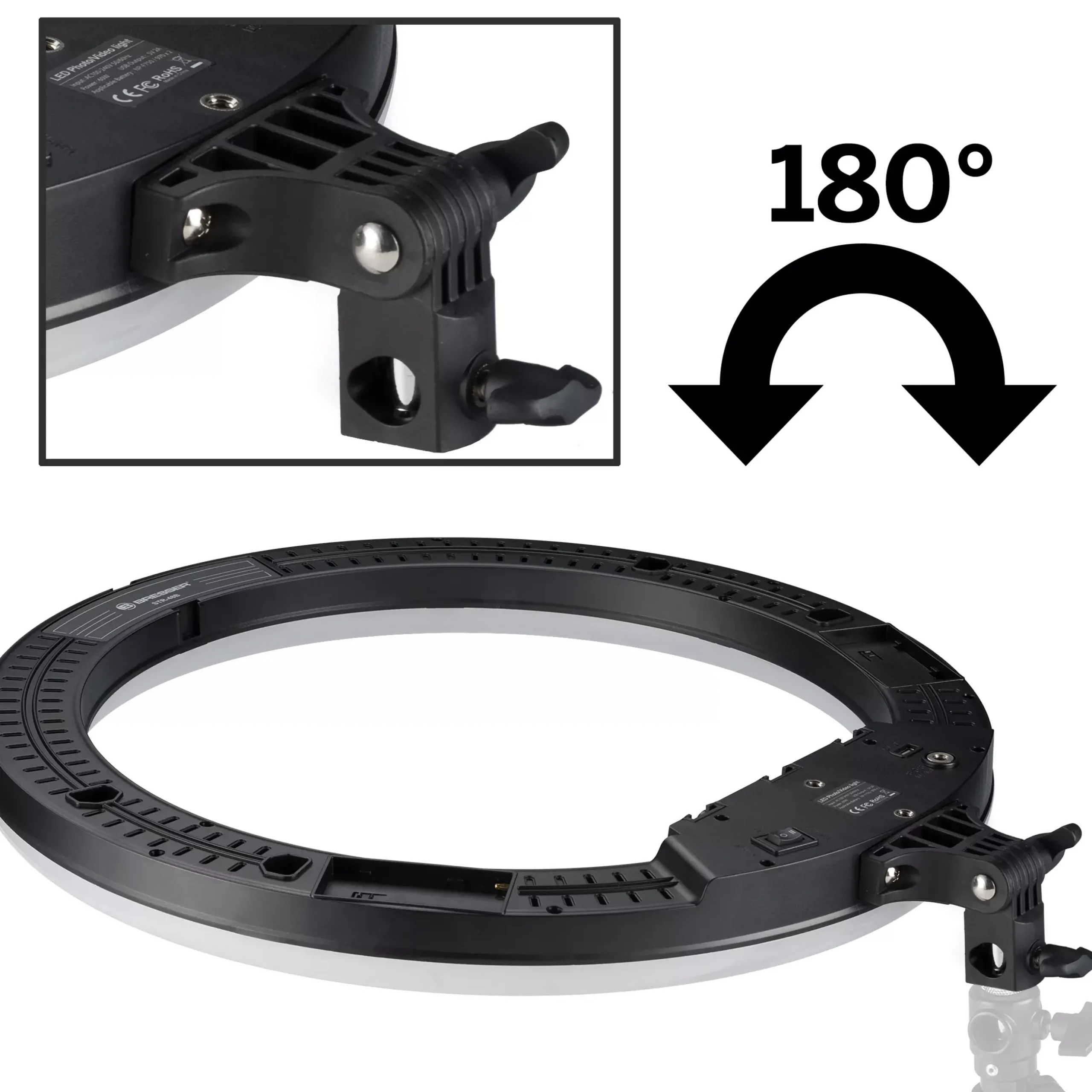Bresser Ringlichter>STR-48B Bi-Color LED Ringleuchte 48W dimmbar mit Kamera- und Smartphonehalter