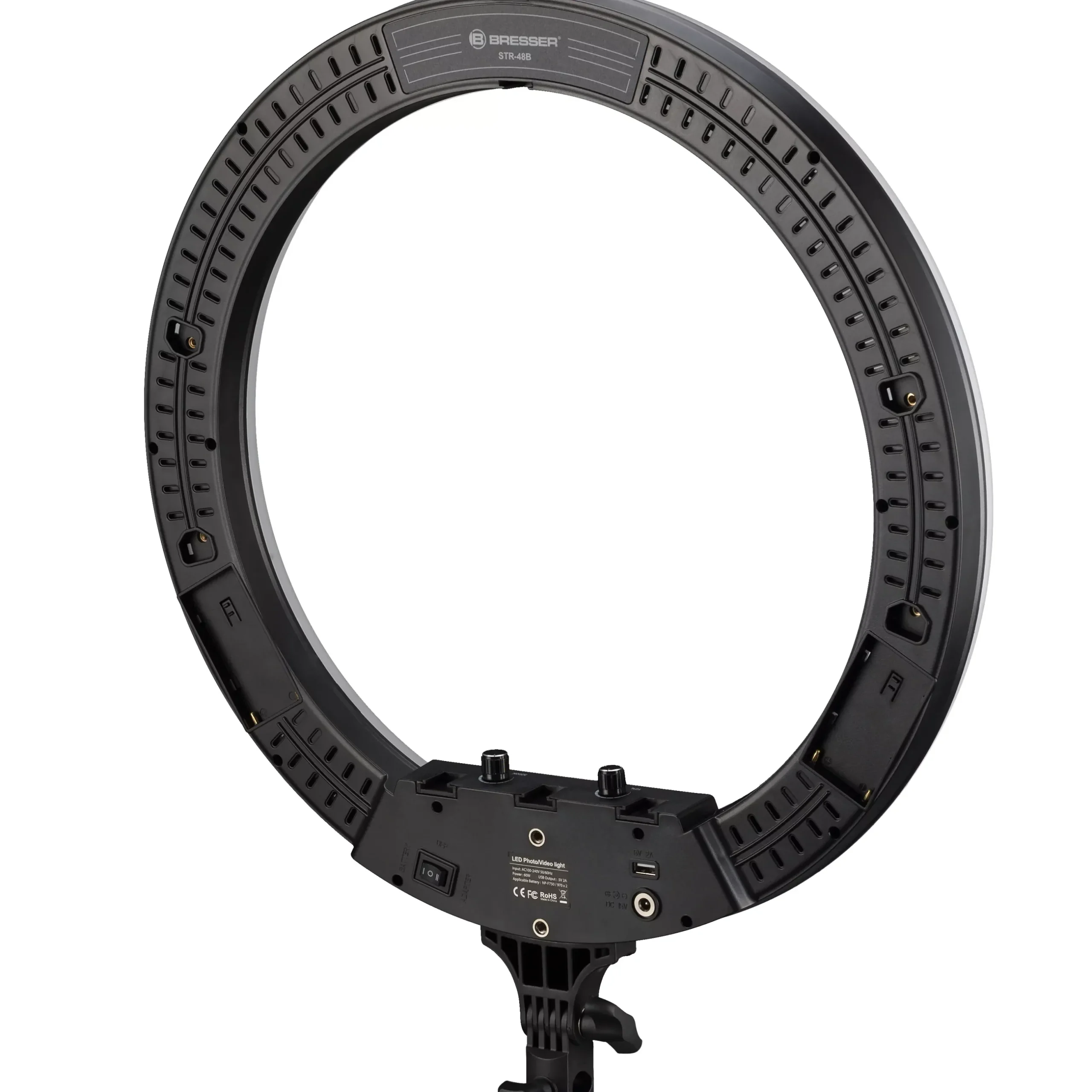 Bresser Ringlichter>STR-48B Bi-Color LED Ringleuchte 48W dimmbar mit Kamera- und Smartphonehalter