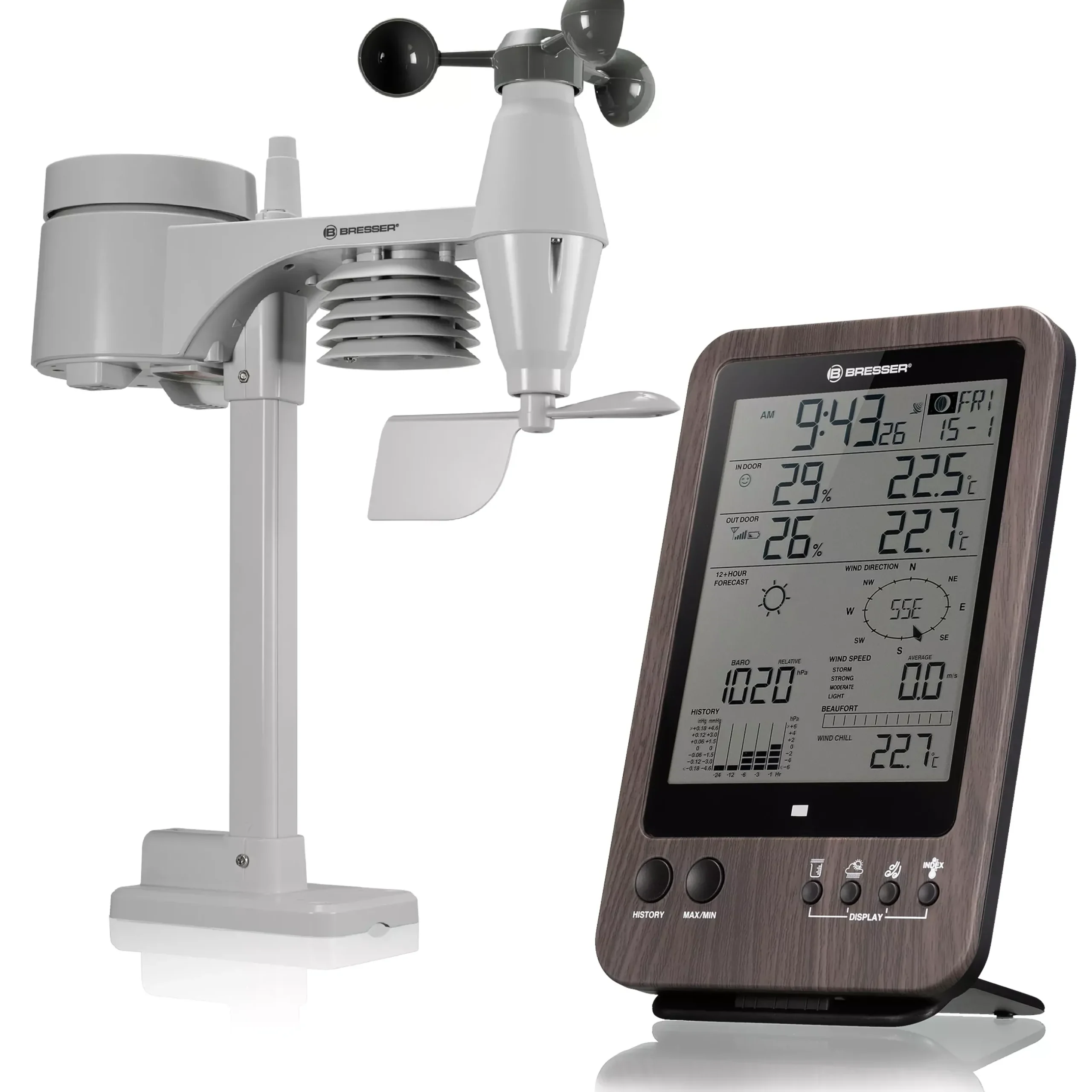 Bresser Wetterstationen Mit 5-In-1-Außensensor>WTW 5-in-1-Wetterstation in Holzoptik