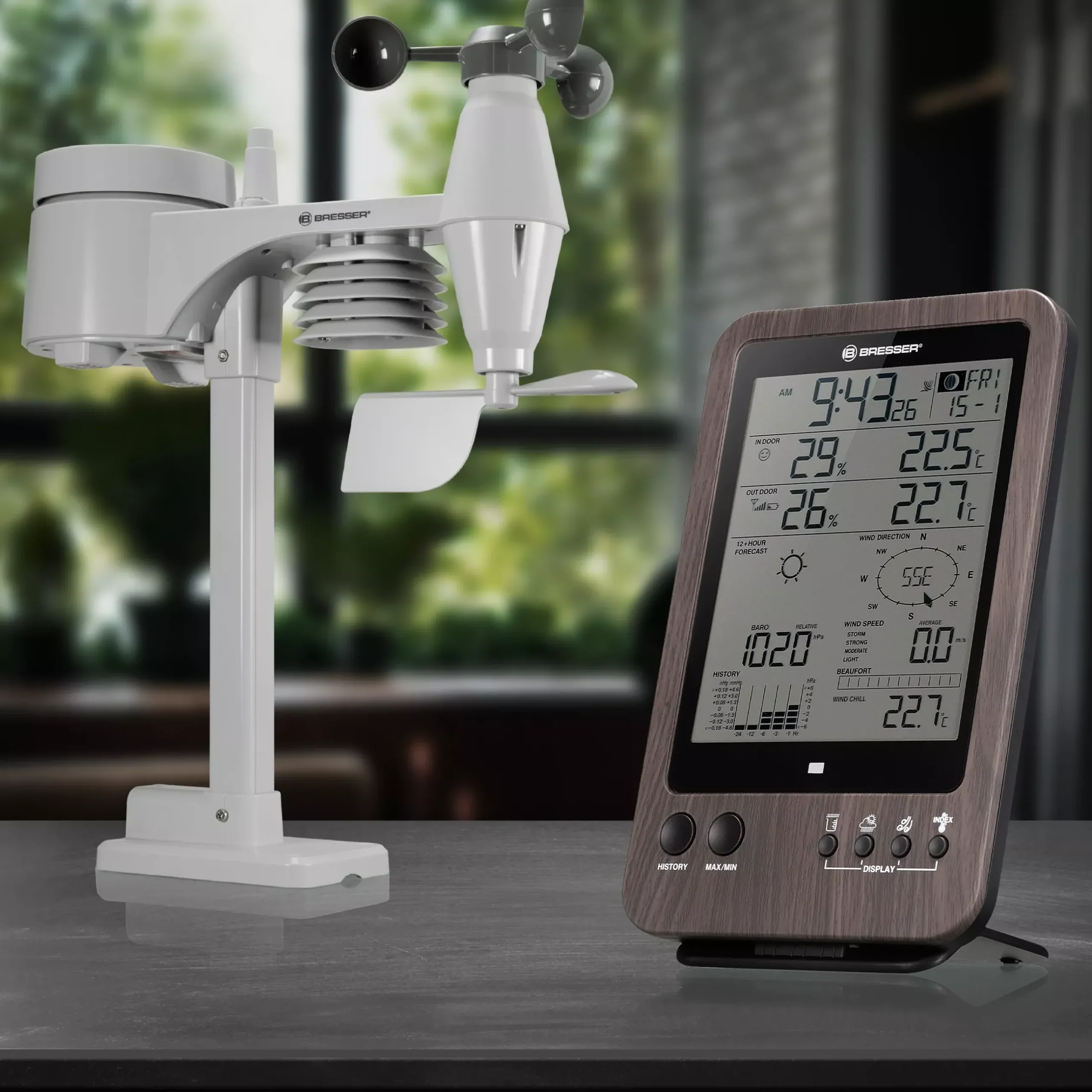 Bresser Wetterstationen Mit 5-In-1-Außensensor>WTW 5-in-1-Wetterstation in Holzoptik