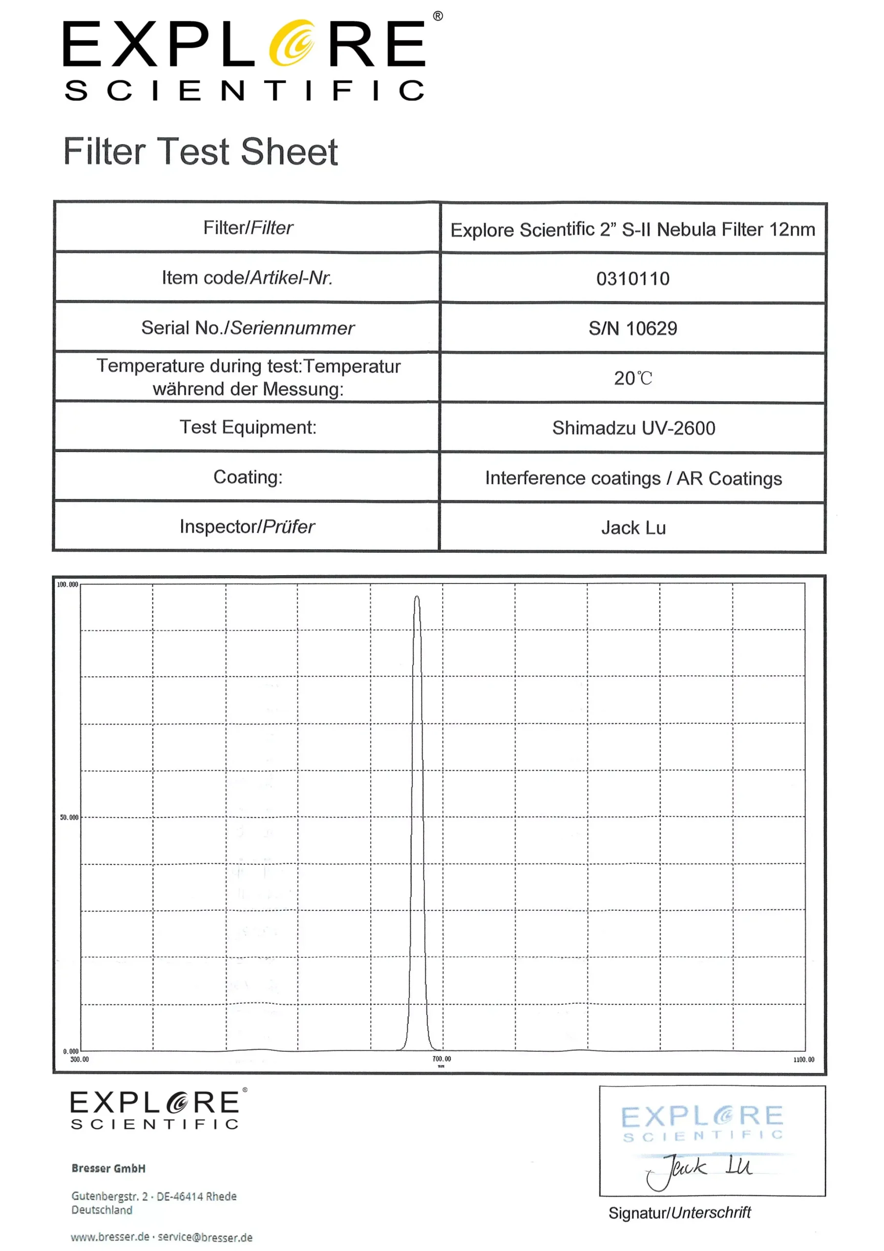 Bresser Filter Für Deep-Sky-Beobachtung Und Astrofotografie|Filter Für Astrofotografie>EXPLORE SCIENTIFIC 2" S-II Nebelfilter 12nm