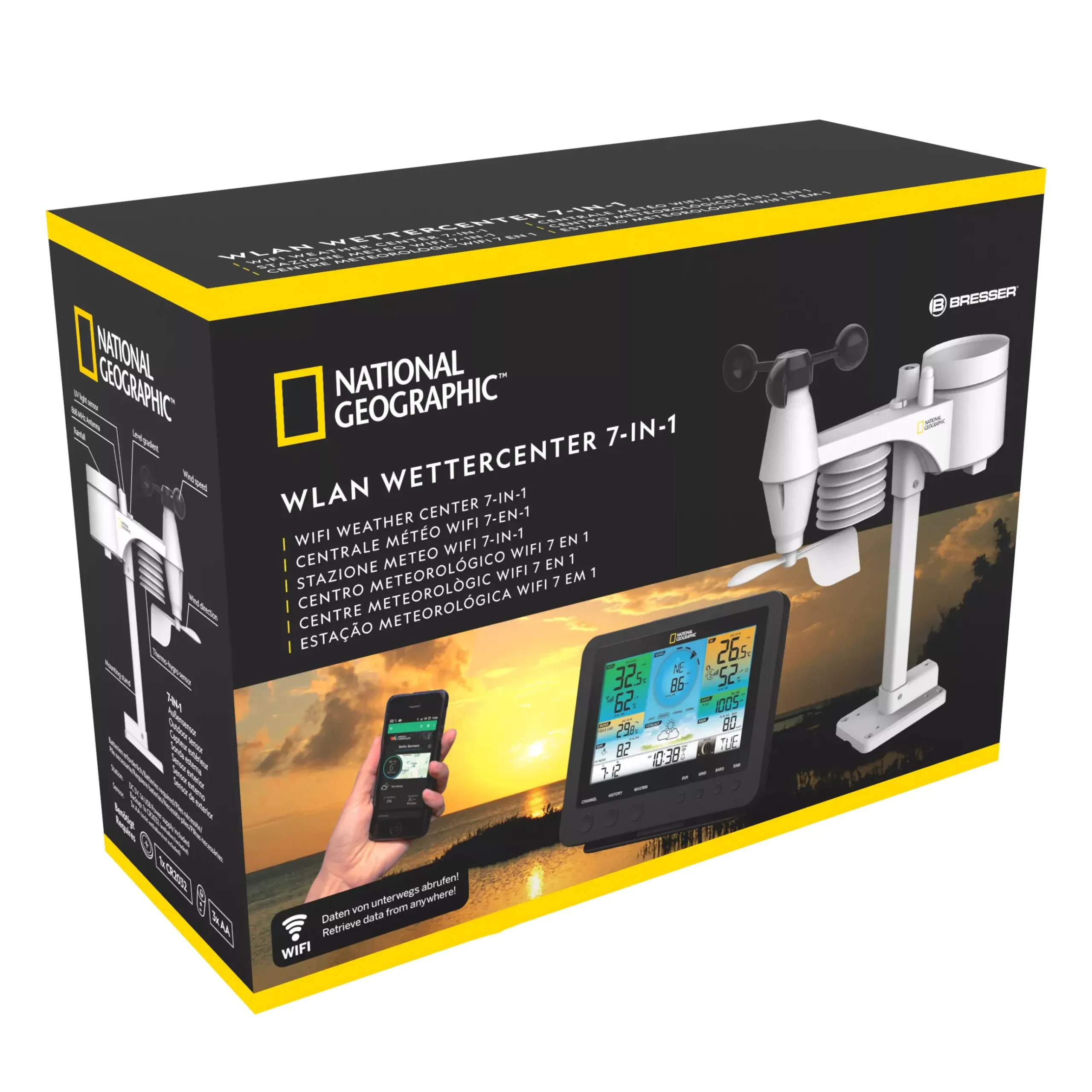 Bresser Wetterstationen Mit 7-In-1-Außensensor>NATIONAL GEOGRAPHIC WLAN-Farbwetterstation mit 7-in-1-Profi-Sensor